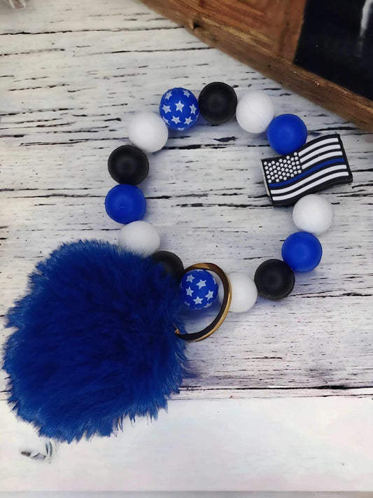 Keyper Beaded Wristlet Key Chain Police Support Thin Blue Line