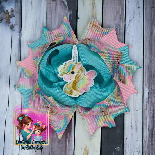 Pastel Unicorn Stacked Layered Bow
