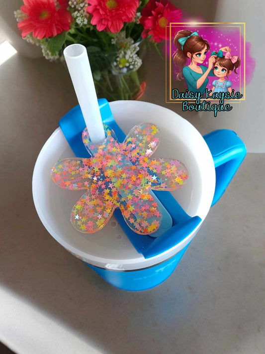 Neon Colors Flower Travel Cup Decorative Plate Lid Topper