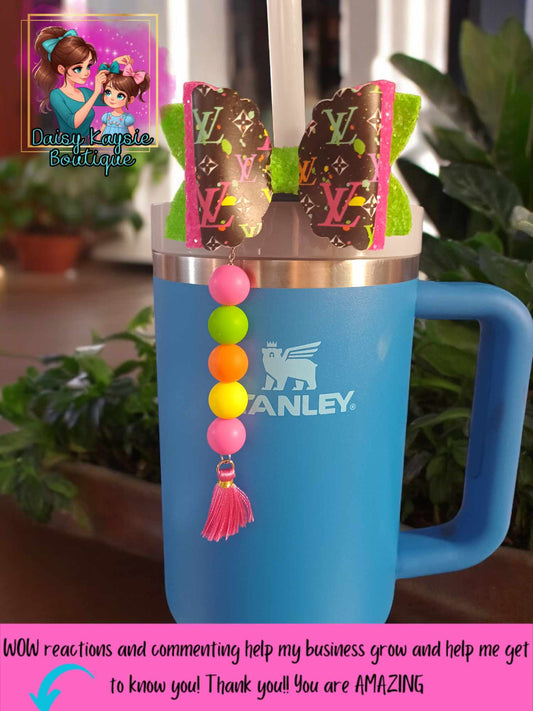 Designer LV Tumbler Travel Cup Straw Bow