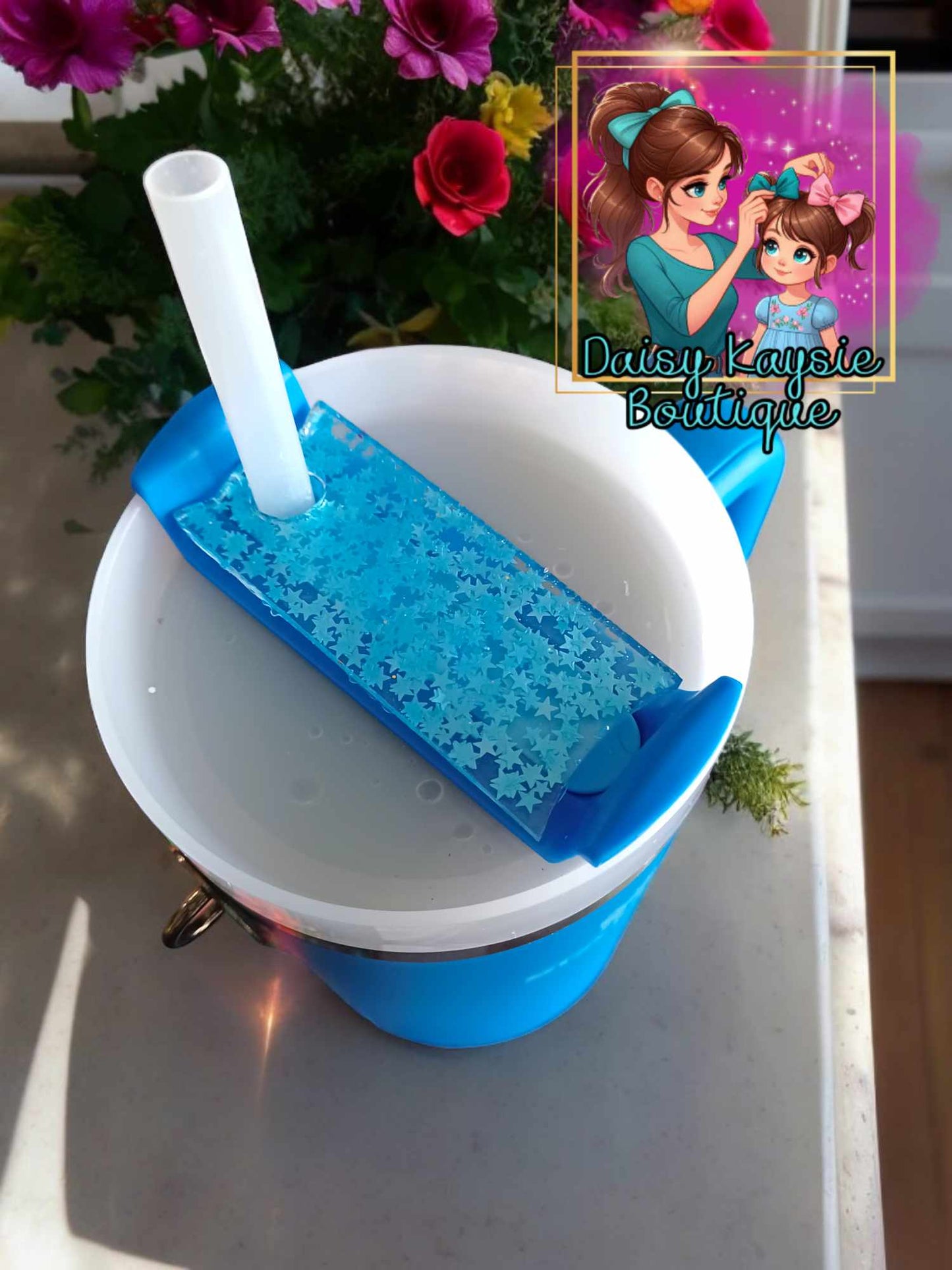 Neon Blue Travel Cup Decorative Plate Lid Topper