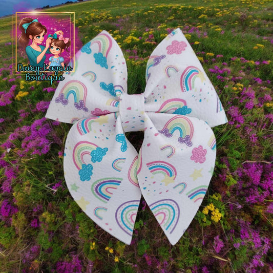 Rainbow White Pastel Neon Emlee Bow