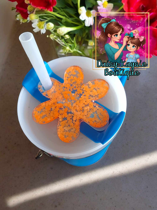 Neon Orange Flower Travel Cup Decorative Plate Lid Topper