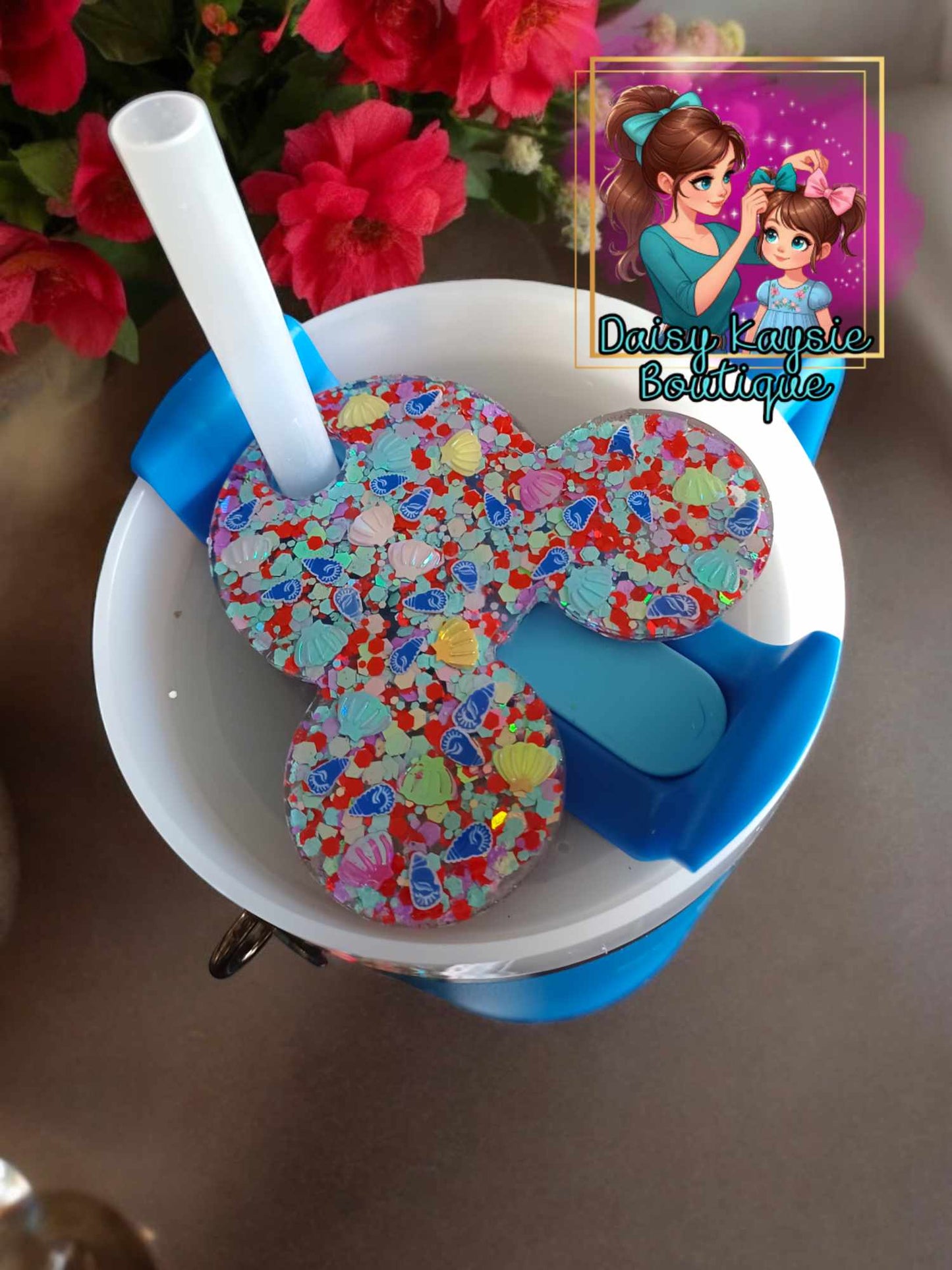 Mermaid Princess Mouse ears Travel Cup Decorative Plate Lid Topper