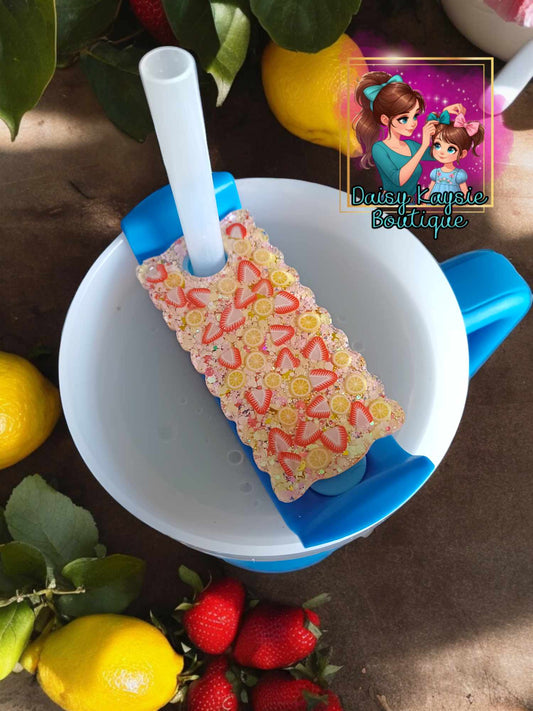 Strawberry Lemonade Rectangle Travel Cup Decorative Plate Lid Topper