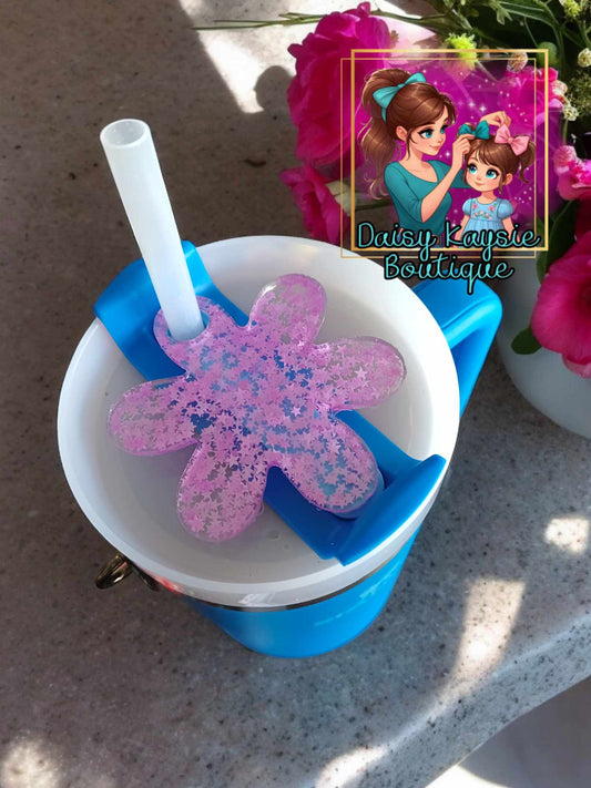 Neon Purple Flower Travel Cup Decorative Plate Lid Topper