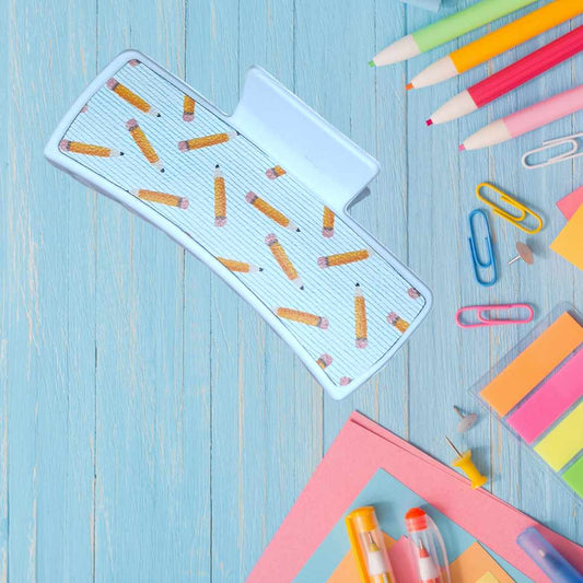 Pencil Yellow White School Claw Clip