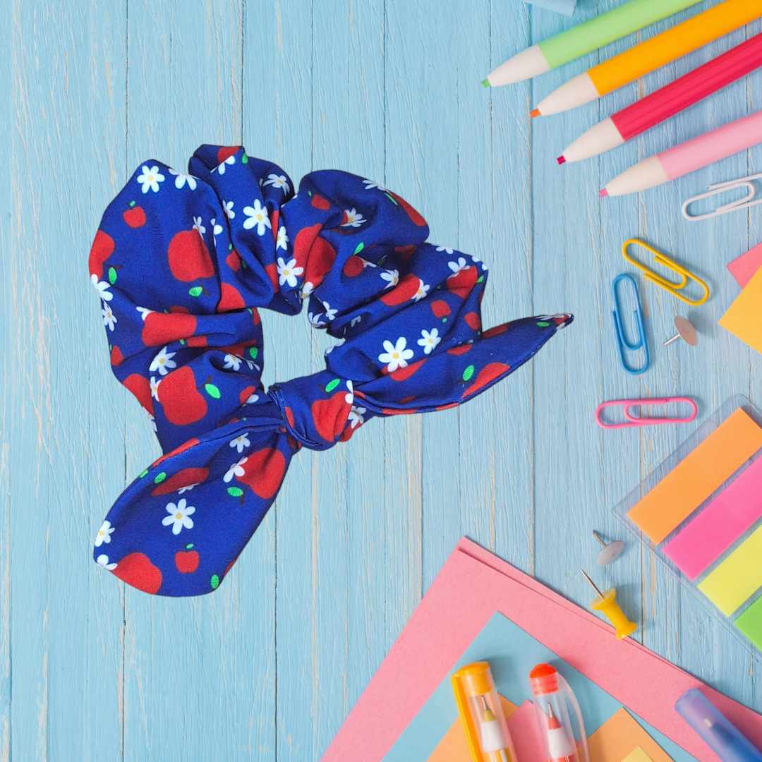 Blue Apple Floral School Scrunchie