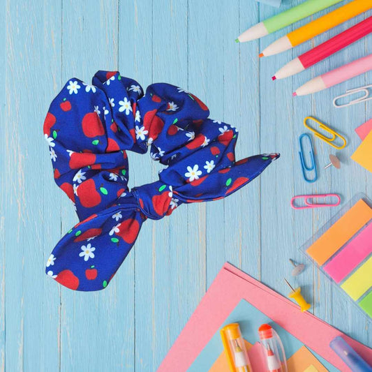 Blue Apple Floral School Scrunchie