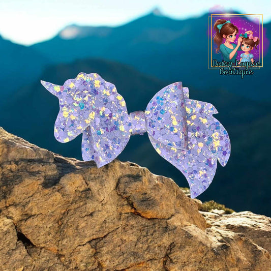 Light Purple Glitter Unicorn Bow