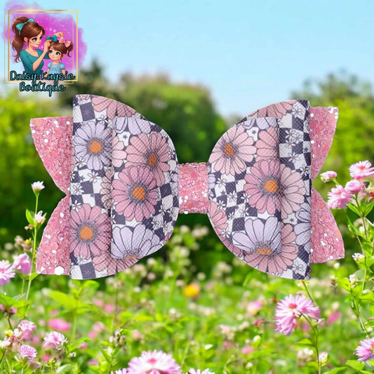 Checkered Floral Pink Purple Glitter Kaysie