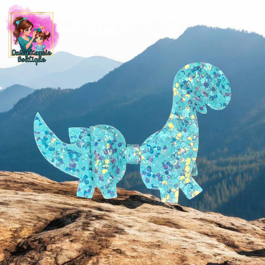 Teal Glitter Dino Bow