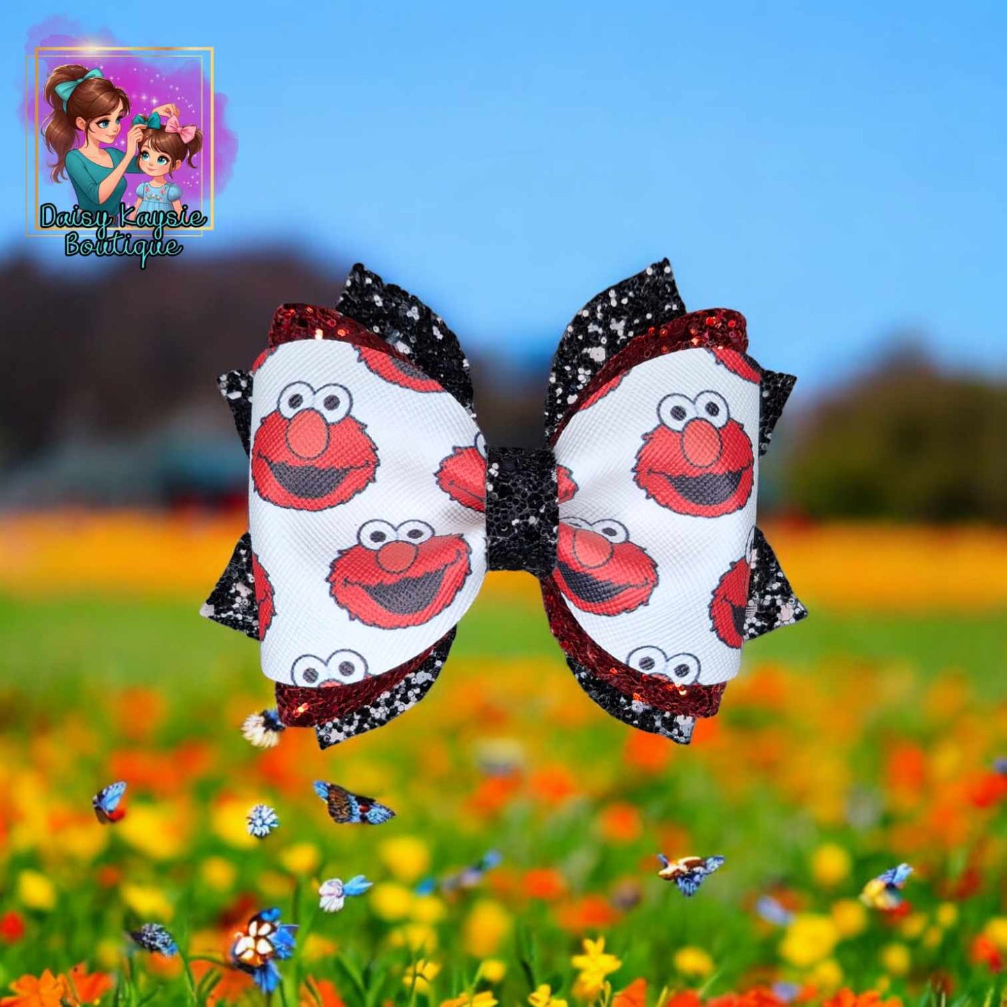 Red Furry Monster Glitter Twisted Daisy