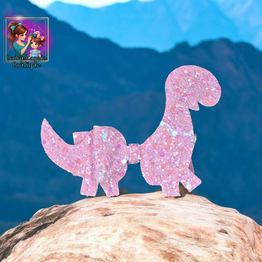 Pink Glitter Dino Bow