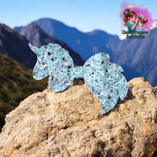 Light Teal Glitter Unicorn Bow