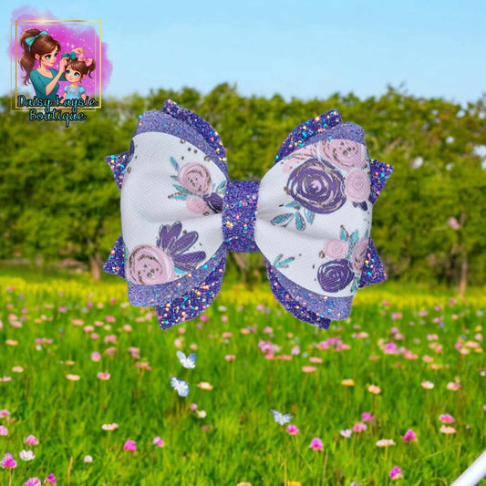 Purple Floral Glitter Twisted Daisy