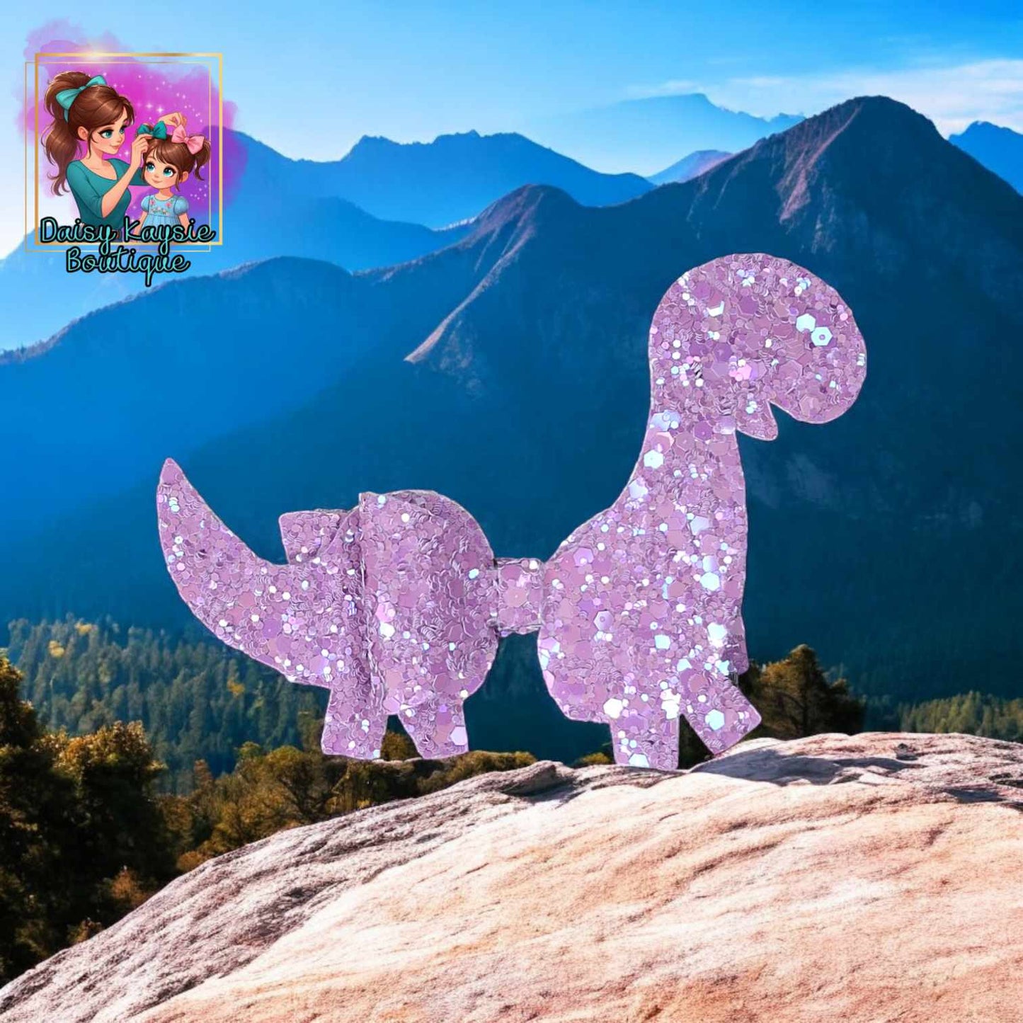 Purple Glitter Dino Bow