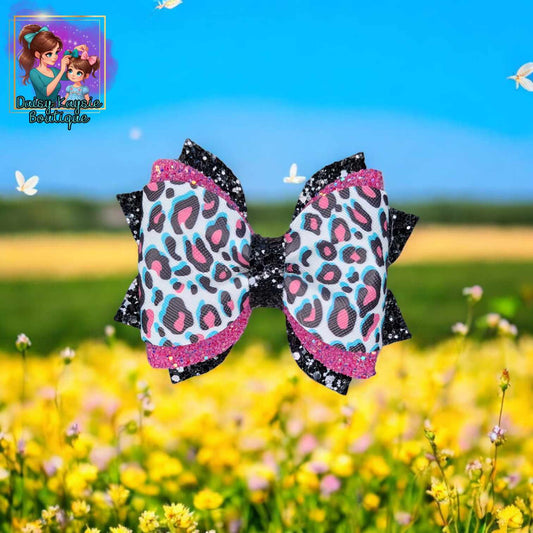 Cheetah Print Black Pink Glitter Twisted Daisy