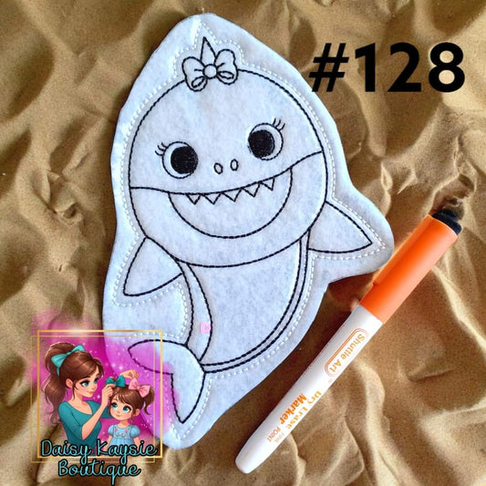 Girl Shark with a Bow Dry Erase Coloring Activity