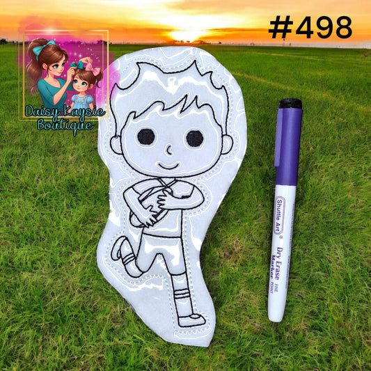 Kid Running With Football Dry Erase Coloring Activity