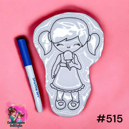 Girl with an Ice Cream Cone Pigtails Dry Erase Coloring Activity