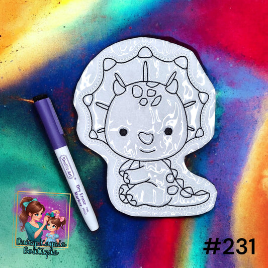 Dinosaur Triceratops Sitting Dry Erase Coloring Activity