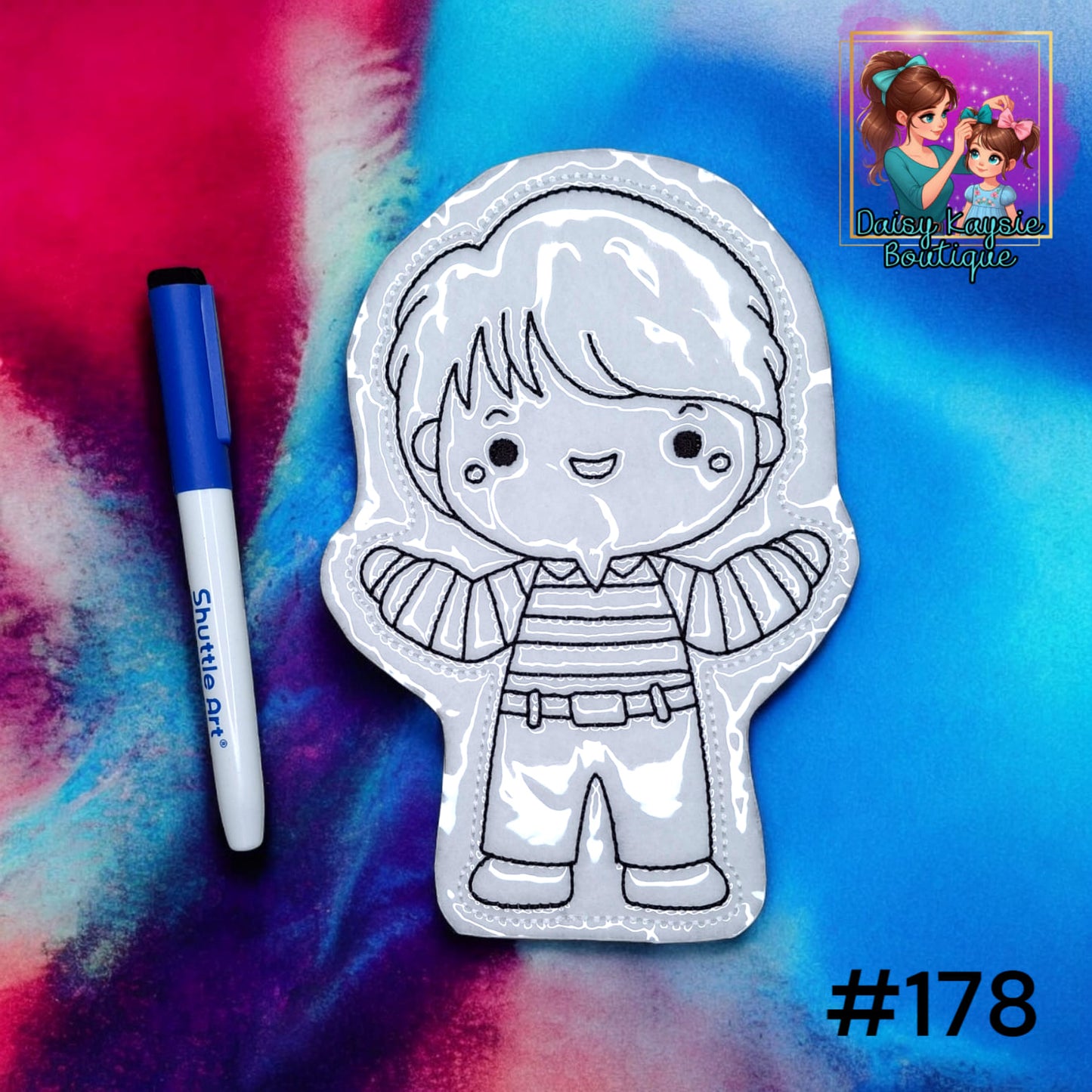 Man with Striped Shirt and Belt Dogs Clues Dry Erase Coloring Activity