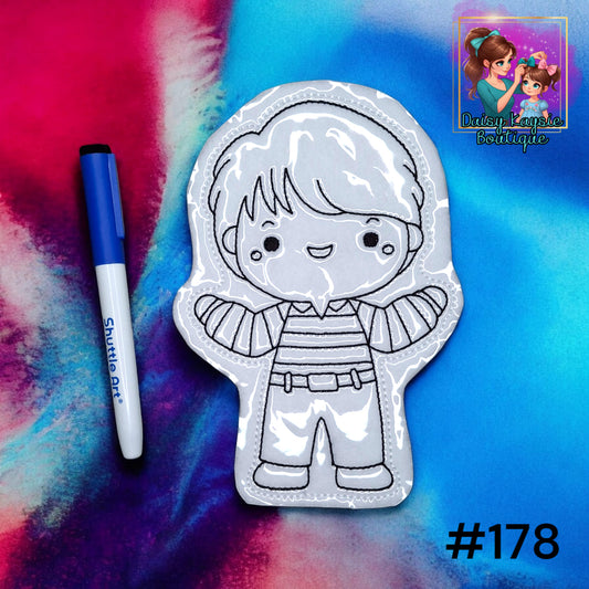 Man with Striped Shirt and Belt Dogs Clues Dry Erase Coloring Activity