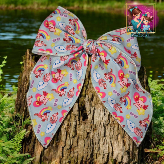 Cute Axolotl Rainbows LG Saylor Hair Bow