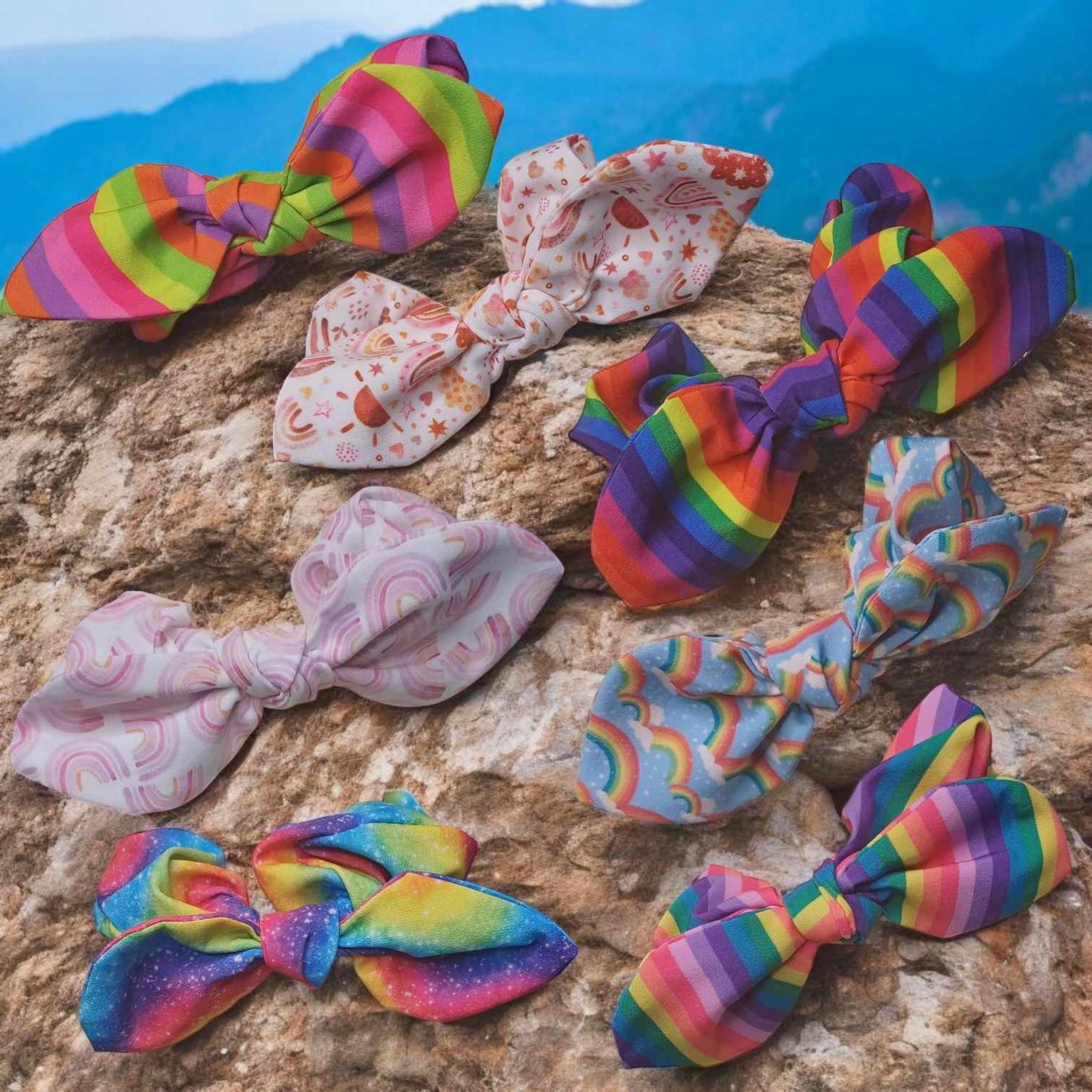 Rainbow Stripes Boho Rainbow Bunny Ear Scrunchie A,B,C,D,E,F,G