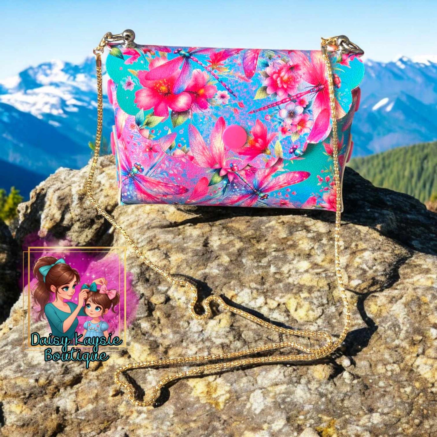 Pink Dragonfly Flowers Purse