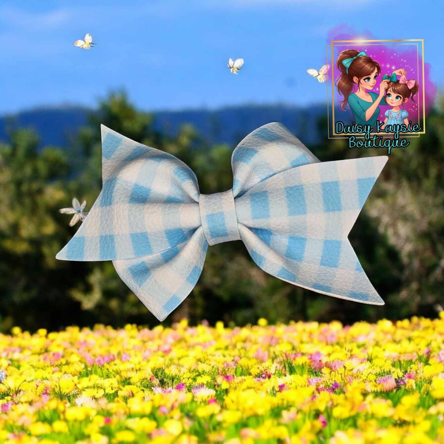 Light Blue Plaid Faux Pinwheel