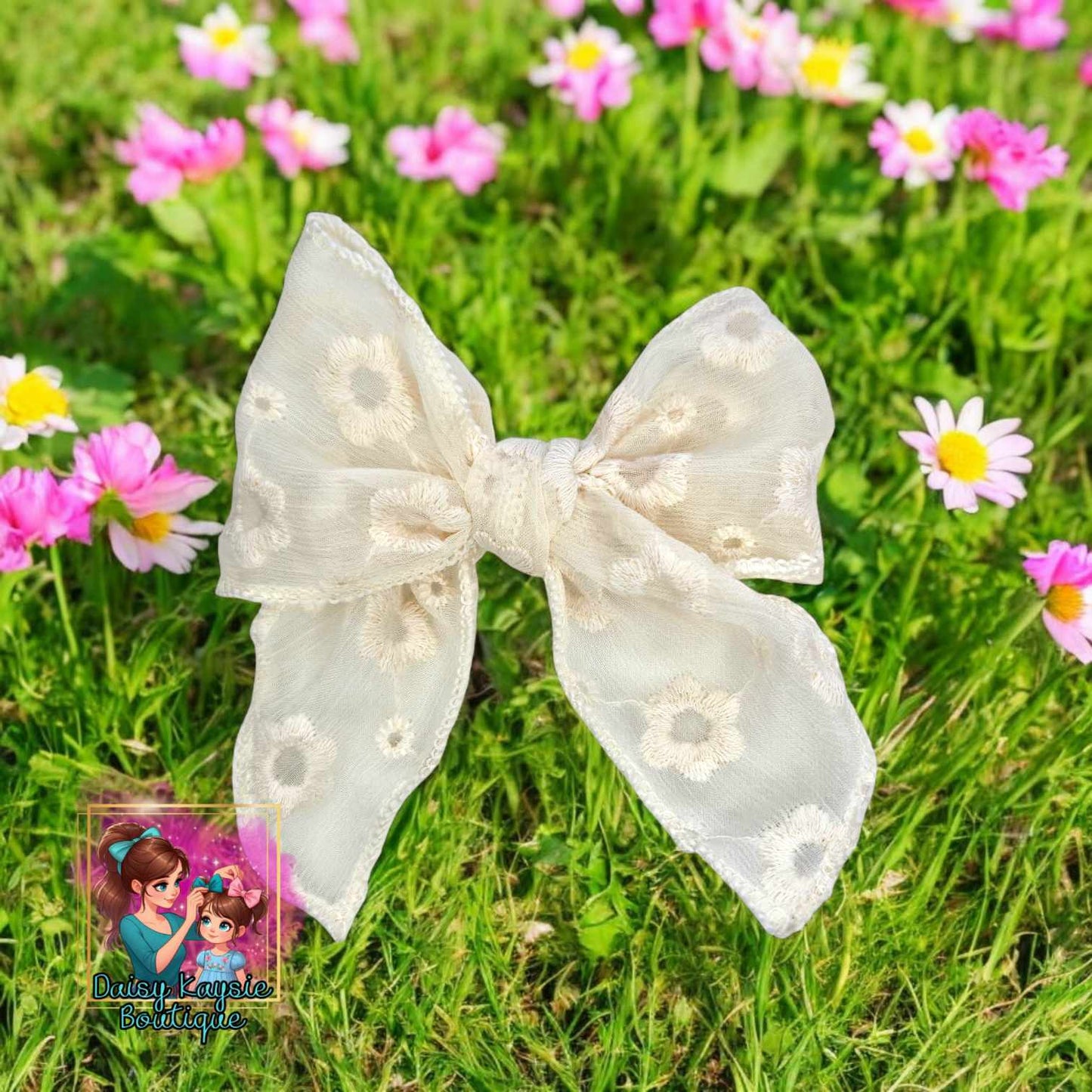 Spring Ivory Sheer Saylor Hair Bow