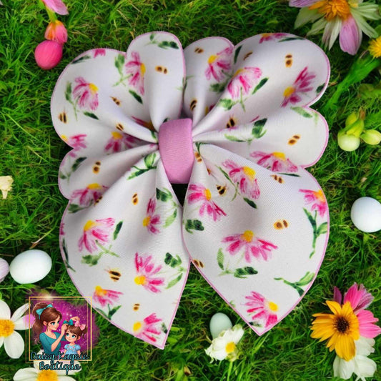 Pink Floral With Bees Scuba Cutout Bow