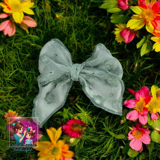 Spring Moss Green Sheer Saylor Hair Bow
