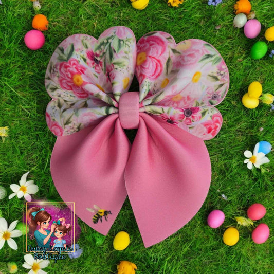 Spring Floral Scuba Cutout Bow