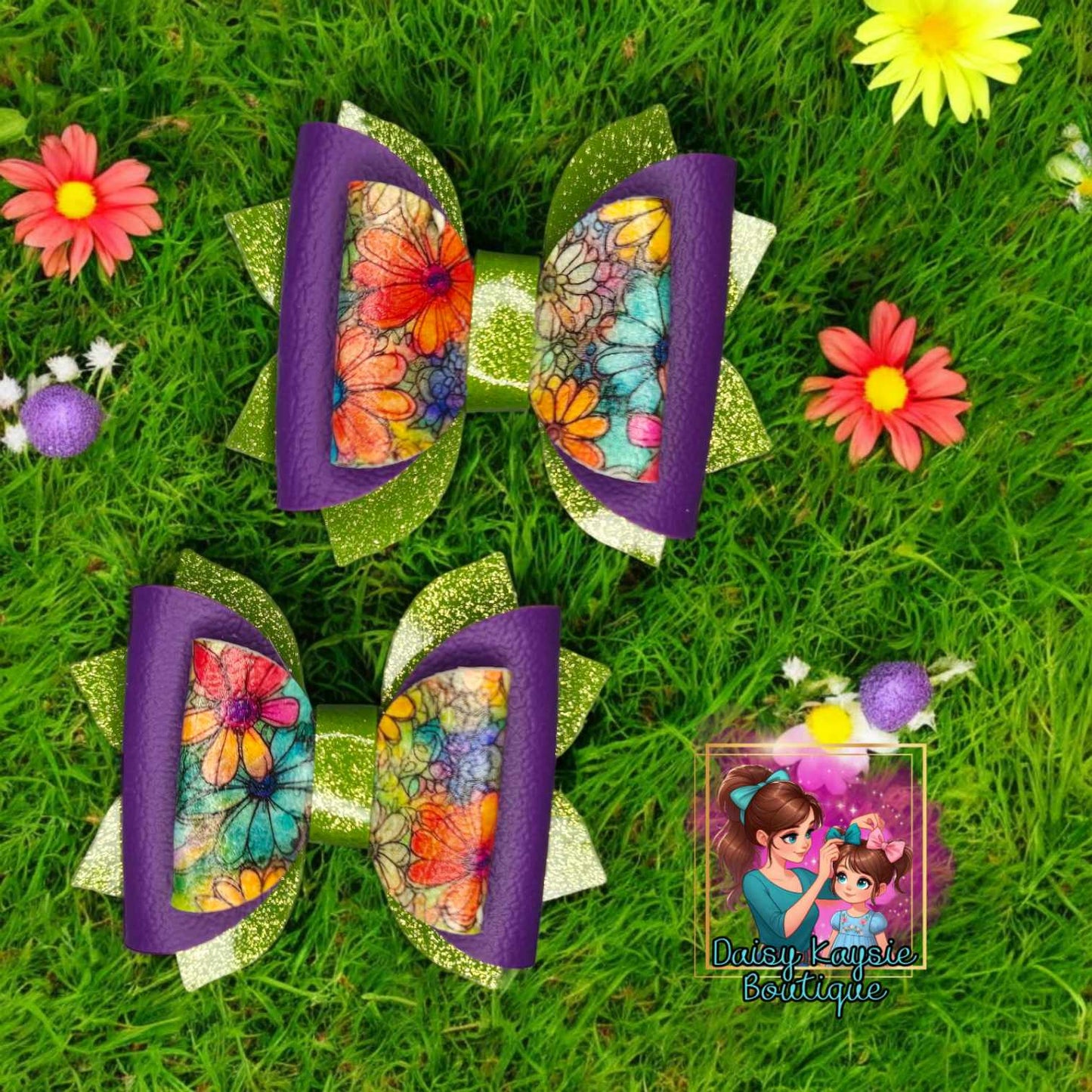 Neon Floral Purple Piggy Set