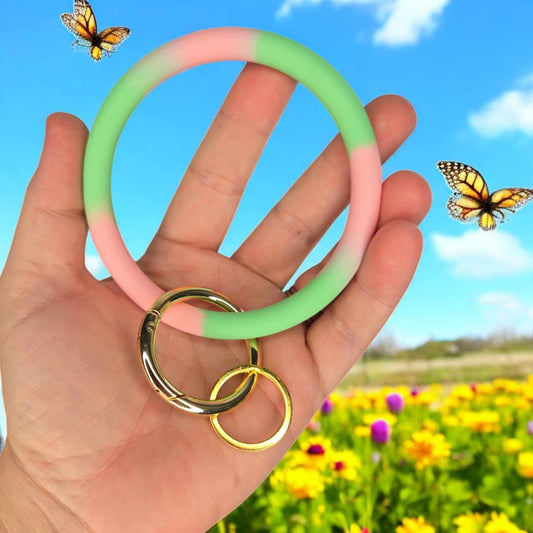 Silicone Key Ring Green And Pink