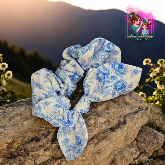 Blue Rose Floral Scrunchie