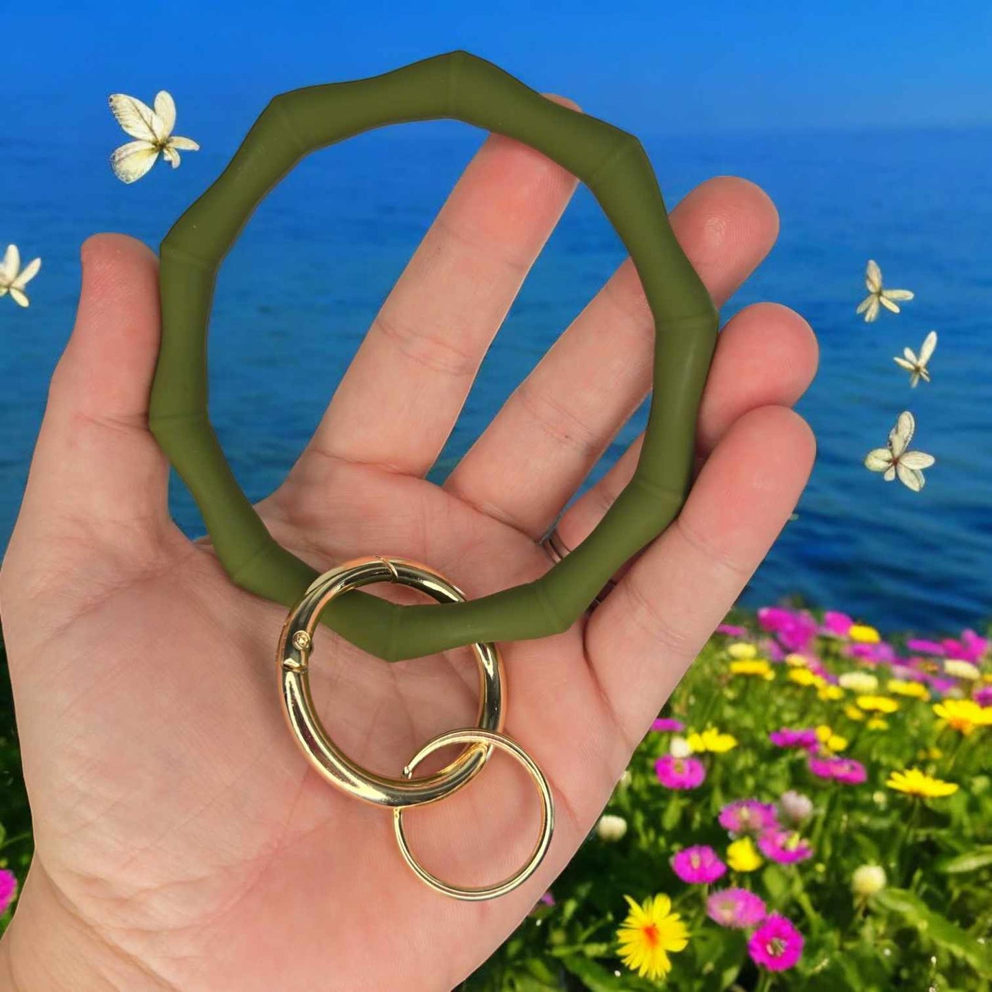 Silicone Key Ring Sage Green