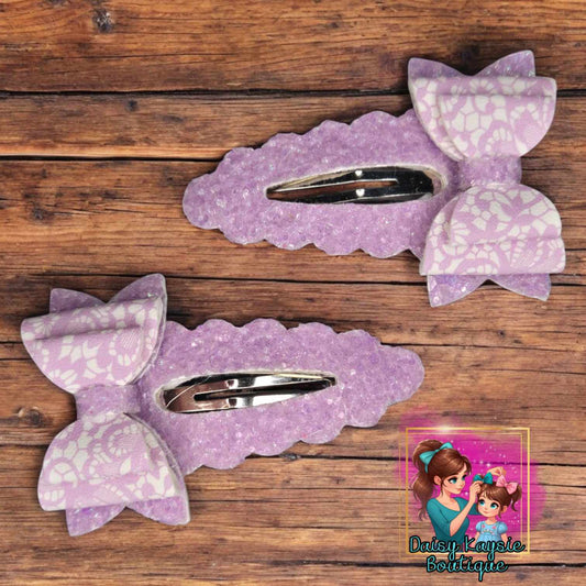 Lavender lace Bow Snap Clip