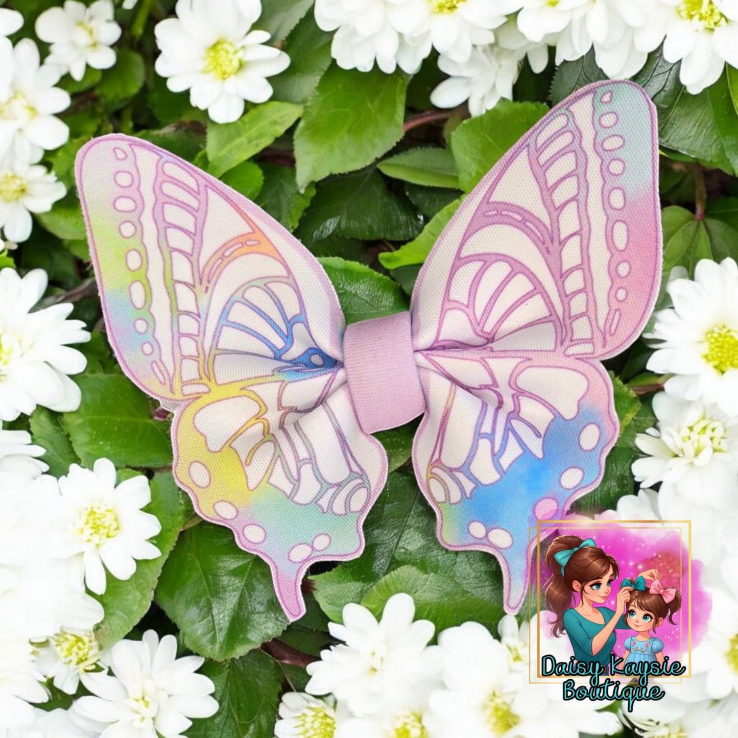 Pastel Rainbow Butterfly Scuba Cutout Bow