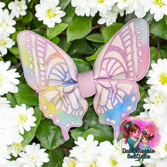 Pastel Rainbow Butterfly Scuba Cutout Bow
