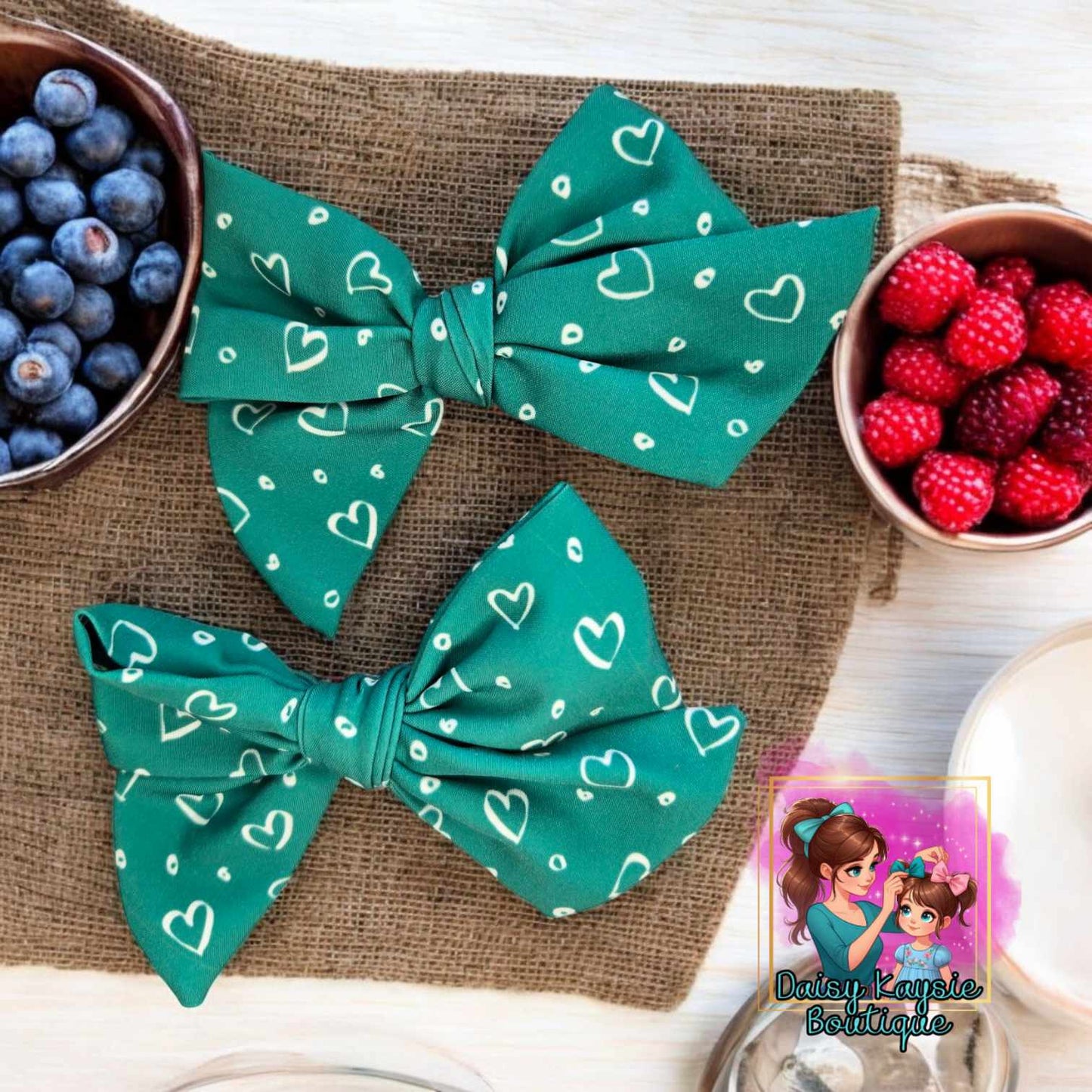 Green Hearts SINGLE Baby Saylor Hair Bow