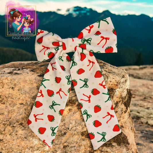 Strawberry Long Tail Saylor Hair Bow