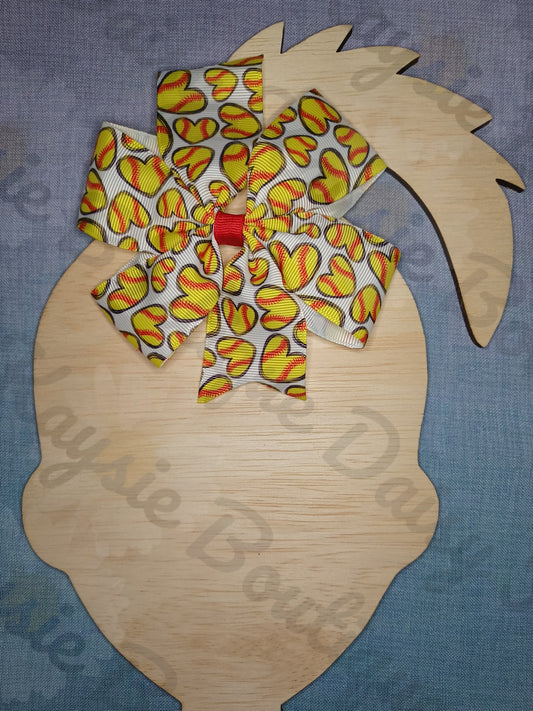 Softball Hearts Sports Medium Pinwheel Bow