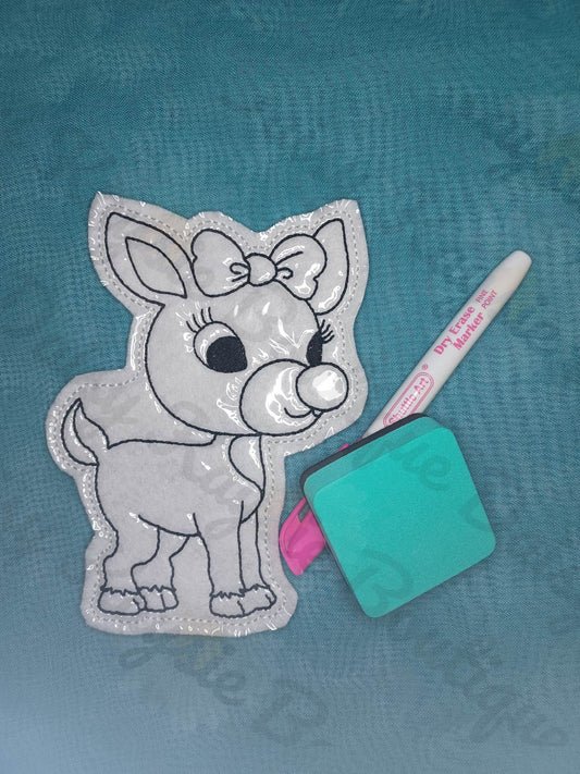 Girl Reindeer Christmas Dry Erase Coloring Activity