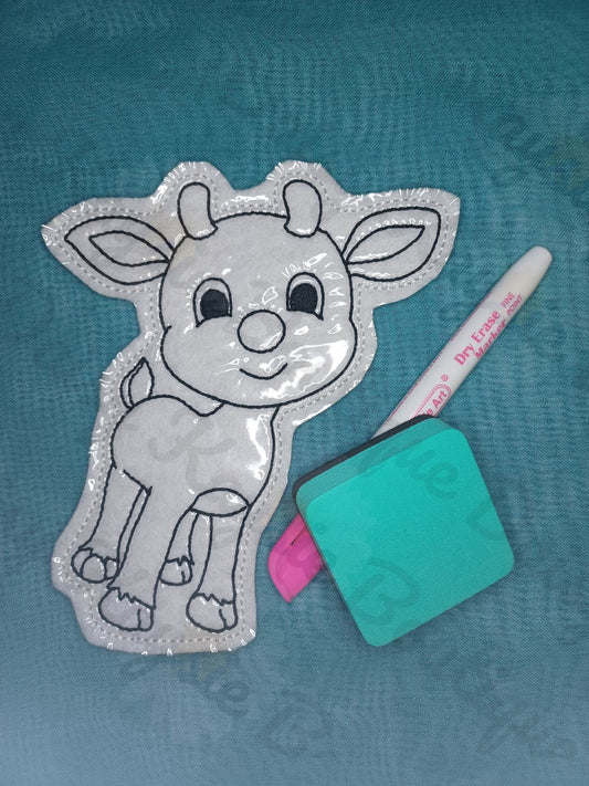 Red Nosed Reindeer Christmas Dry Erase Coloring Activity
