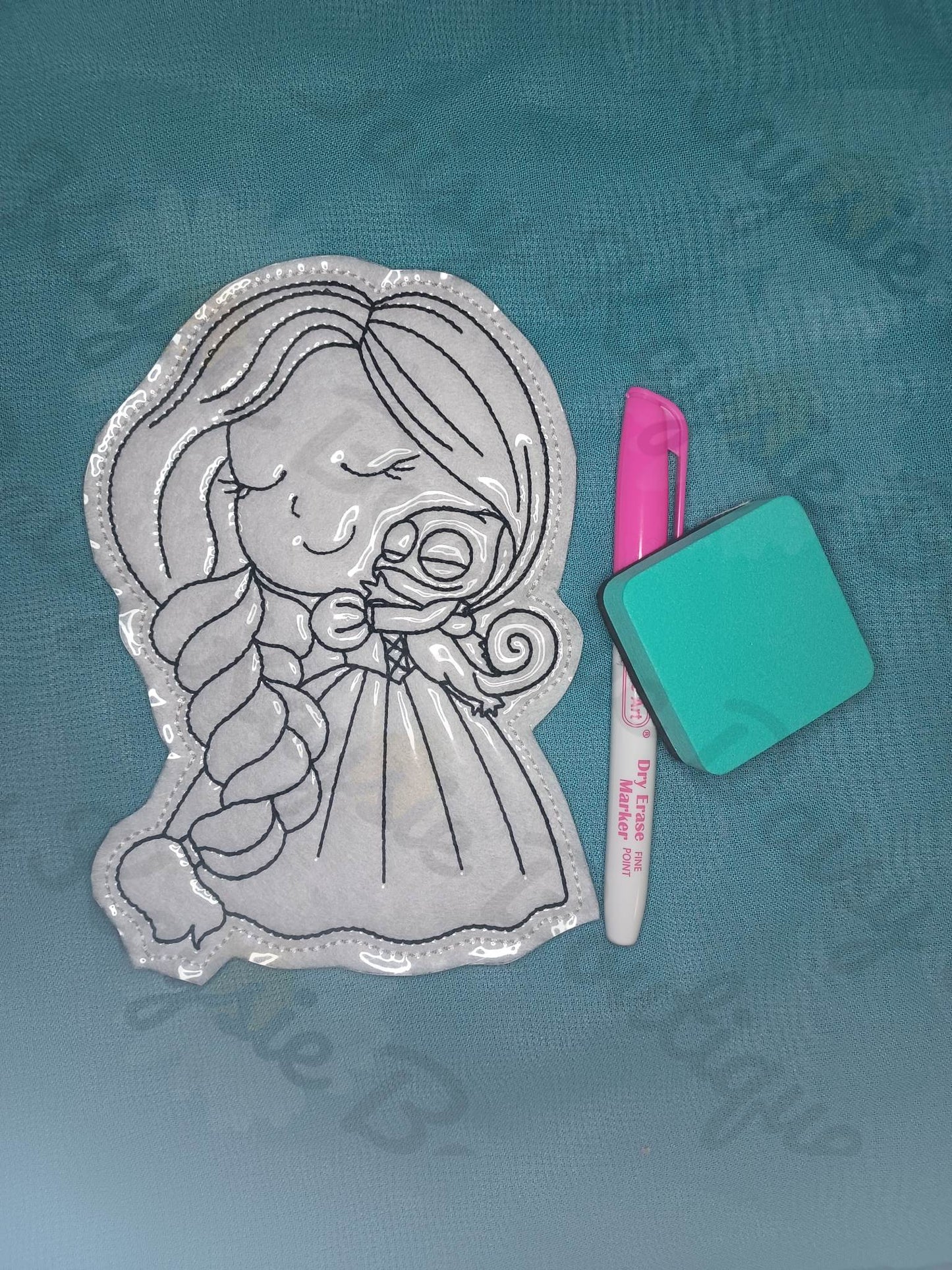 Long Haired Princess With Baby Chameleon Dry Erase Coloring Activity