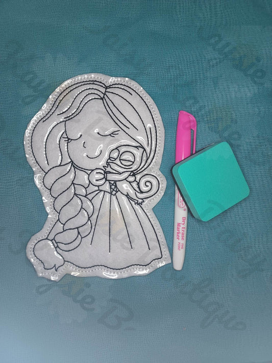 Long Haired Princess With Baby Chameleon Dry Erase Coloring Activity